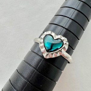 Silver Tone Alpaca Heart Shape Abalone Shell Ring Sz 7